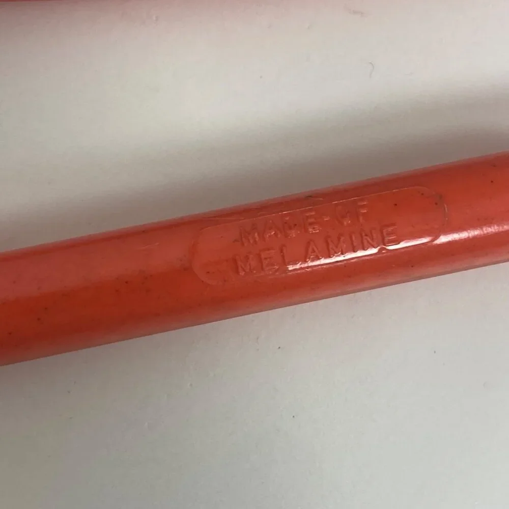 Vintage MCM Orange Melamine Salad Serving Spoon Fork Set Serving Utensils